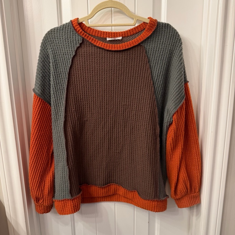 Oversized, Color-blocked, Knit Pullover; size S